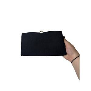 Vintage Black Canvas Clutch Wallet Kiss Lock Clasp Coin Purse Metal Frame